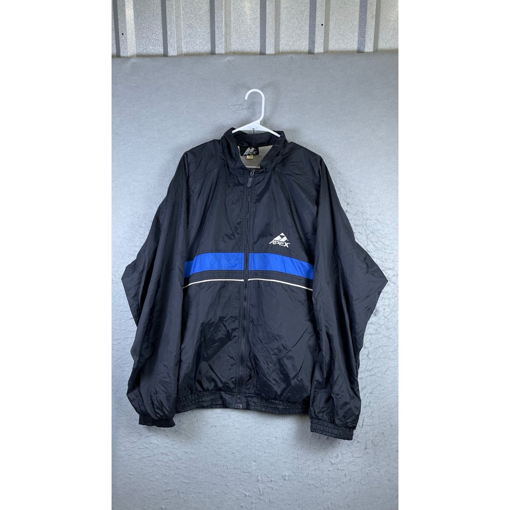 Apex One Windbreaker Jacket Mens XXL Black Blue Excellent 90s Vintage Full Zip